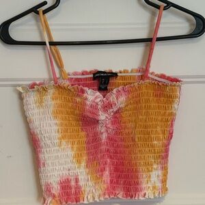 Streetwear Society Pink and Orange Smocked Crop Top